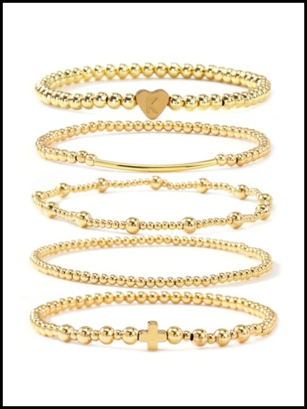 Gold Plated Stretch Bracelet Stack Boho Cross Heart Charm Jewelry